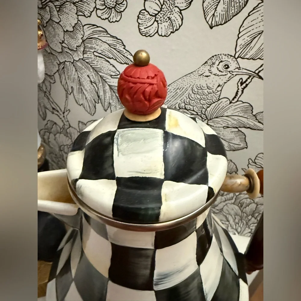 Mackenzie Childs RARE 64 oz Jug Courtly Check Black and White Teapot - Picture 4 of 10